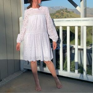 Loft 100% cotton guipur eyelet pure white tiered dress